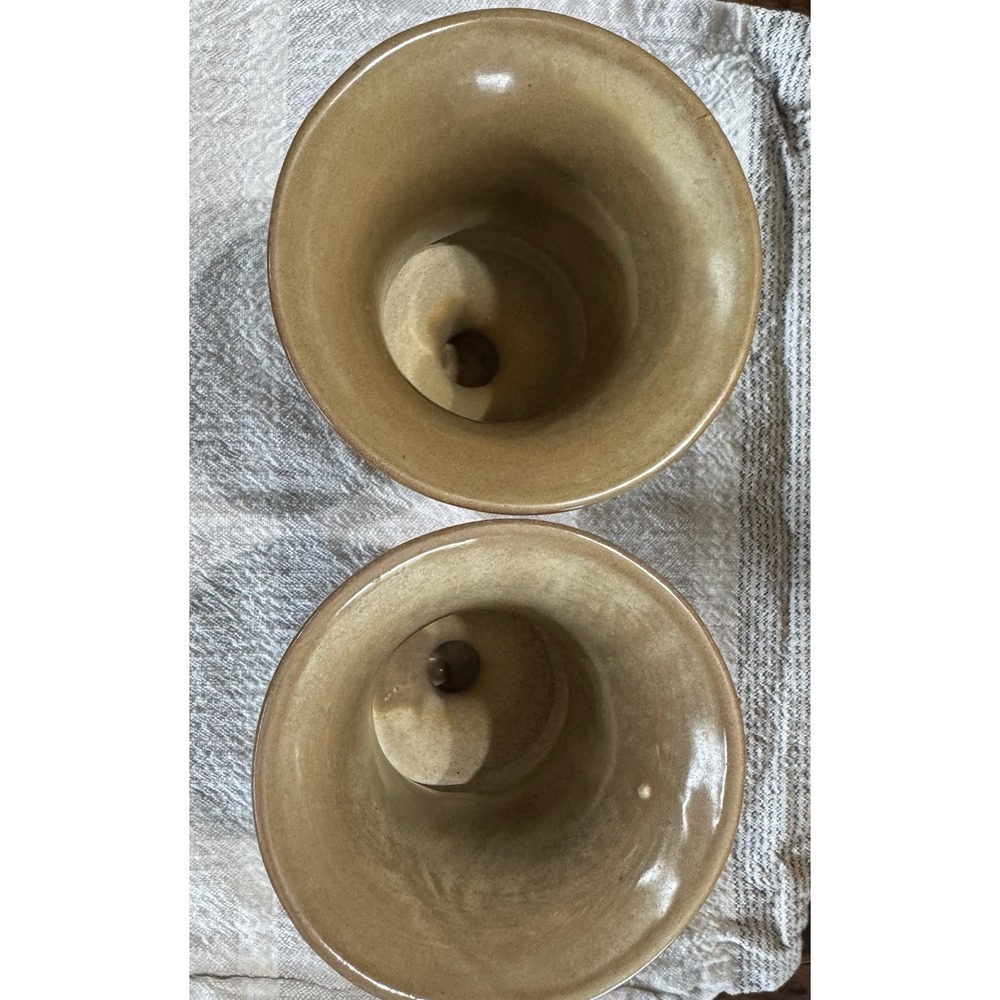 Vintage Set of 60s Frankoma Pottery F35 Flower Vases Desert Gold Glaze 7" - Picture 3 of 6